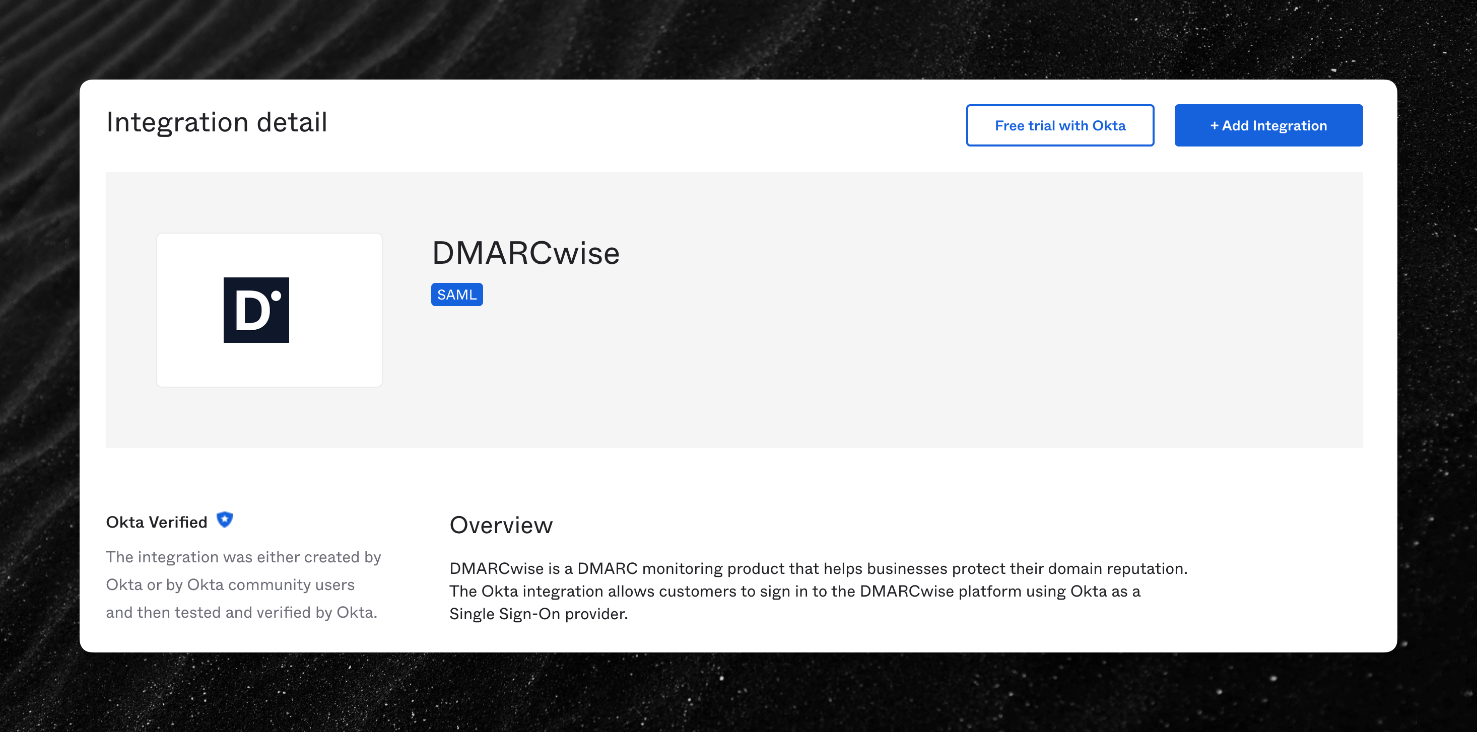DMARCwise app in the Okta Integration Network catalog