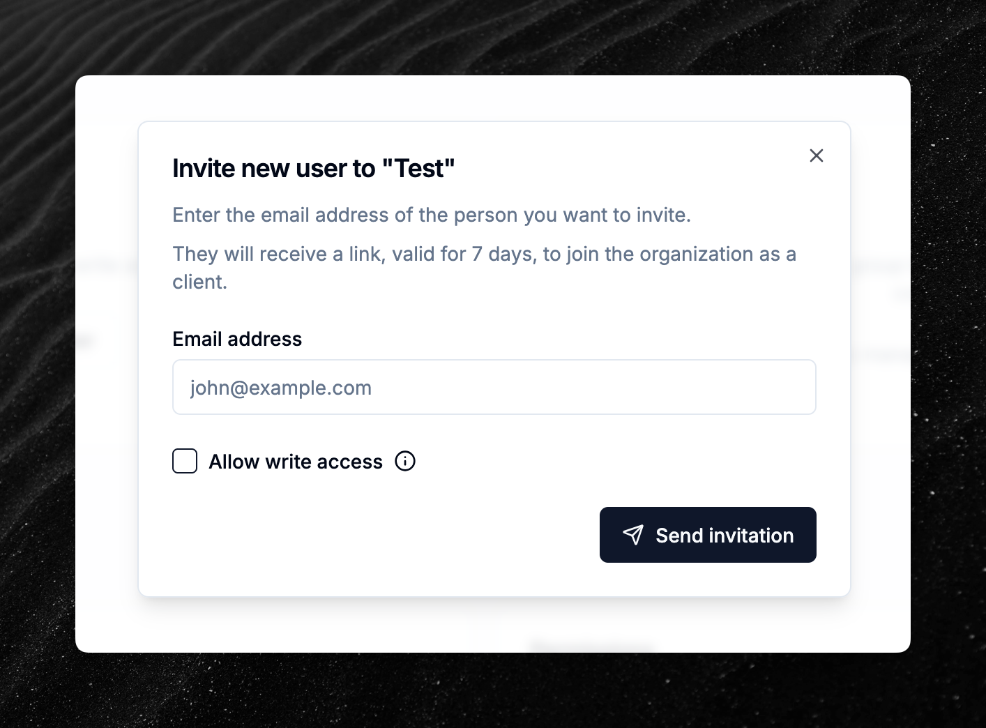 User invitation dialog