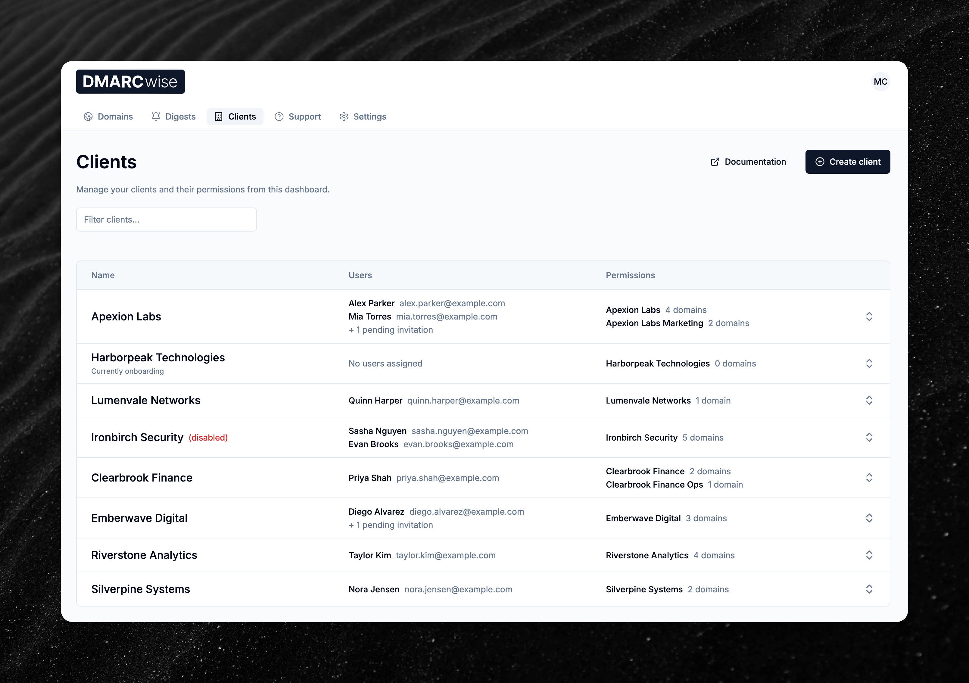 New user interface for the list of MSP clients