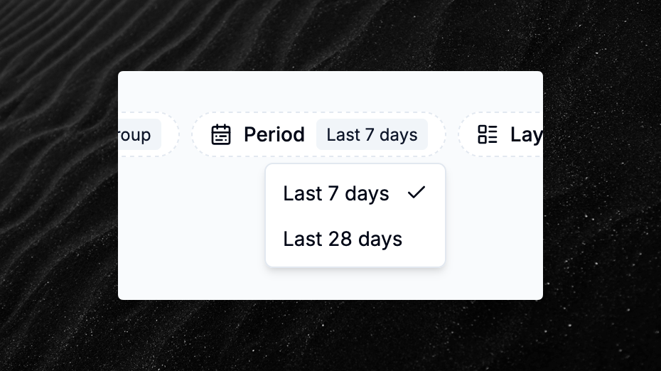 Period selector in the dashboard user interface