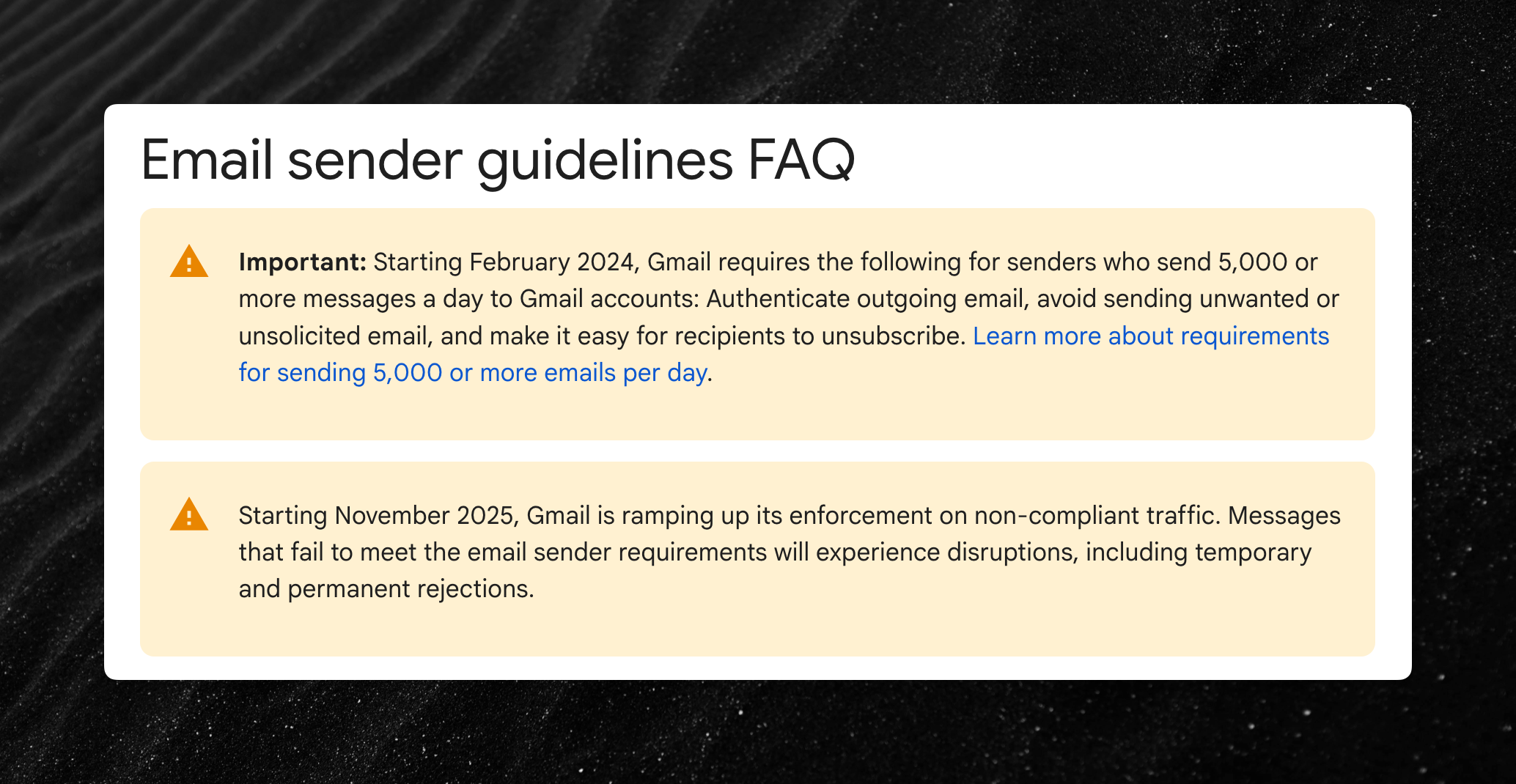 Screenshot of the Google support documentation page showing the message