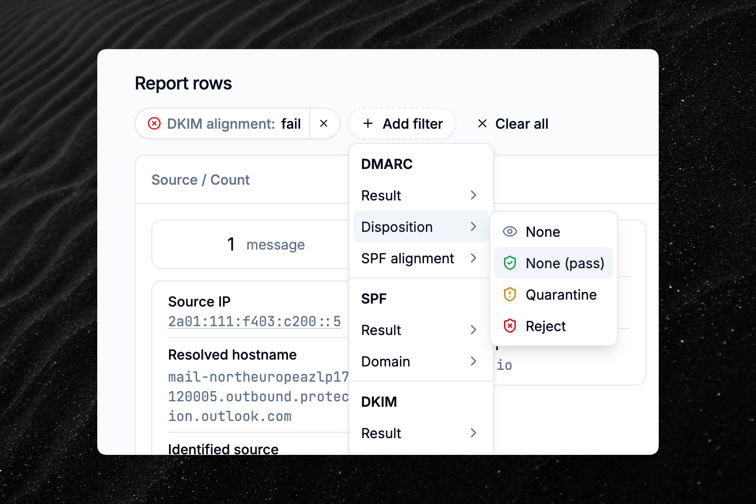 Report rows filtering