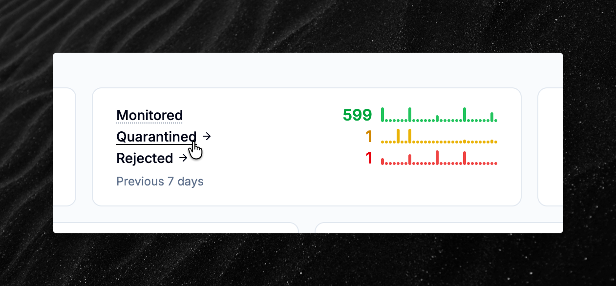 DMARC disposition statistics card with link to the explorer page