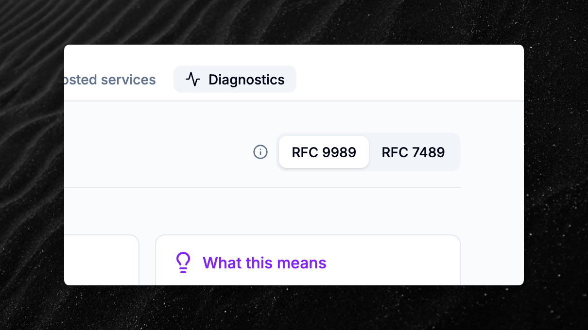 Diagnosis result page showing the tab controls to switch between the two specifications