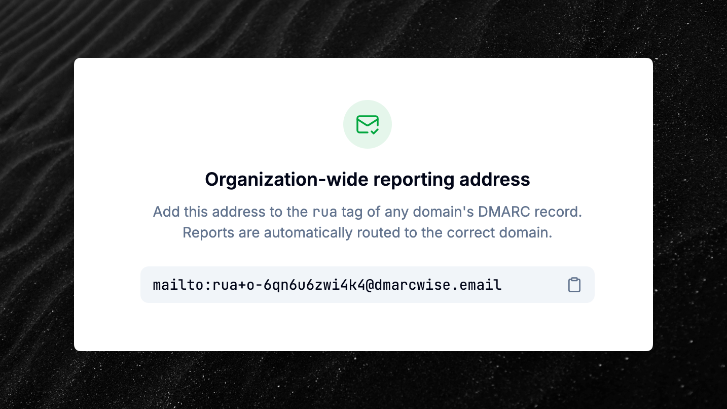 Settings page showing the organization-wide reporting address
