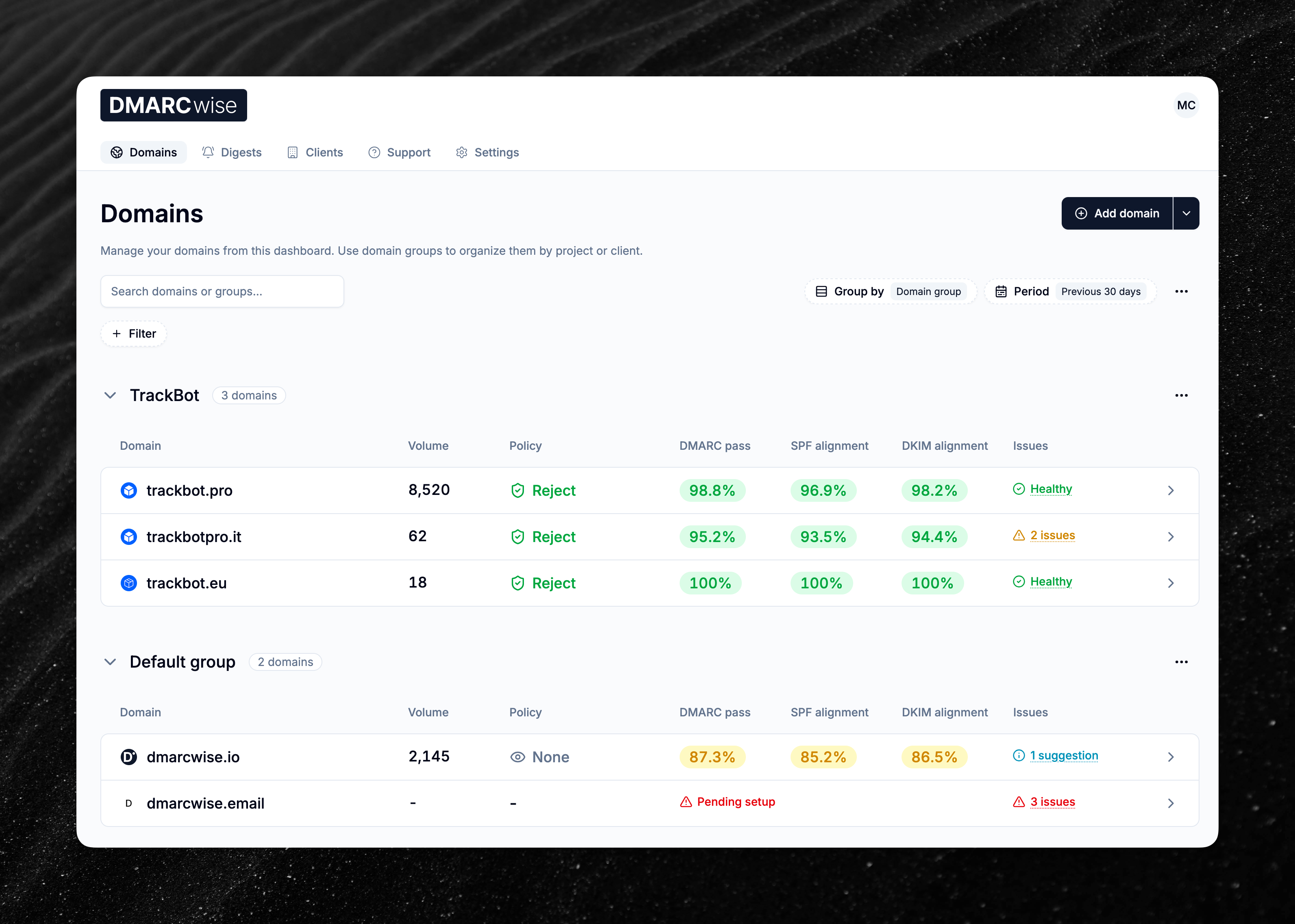 New domain list user interface