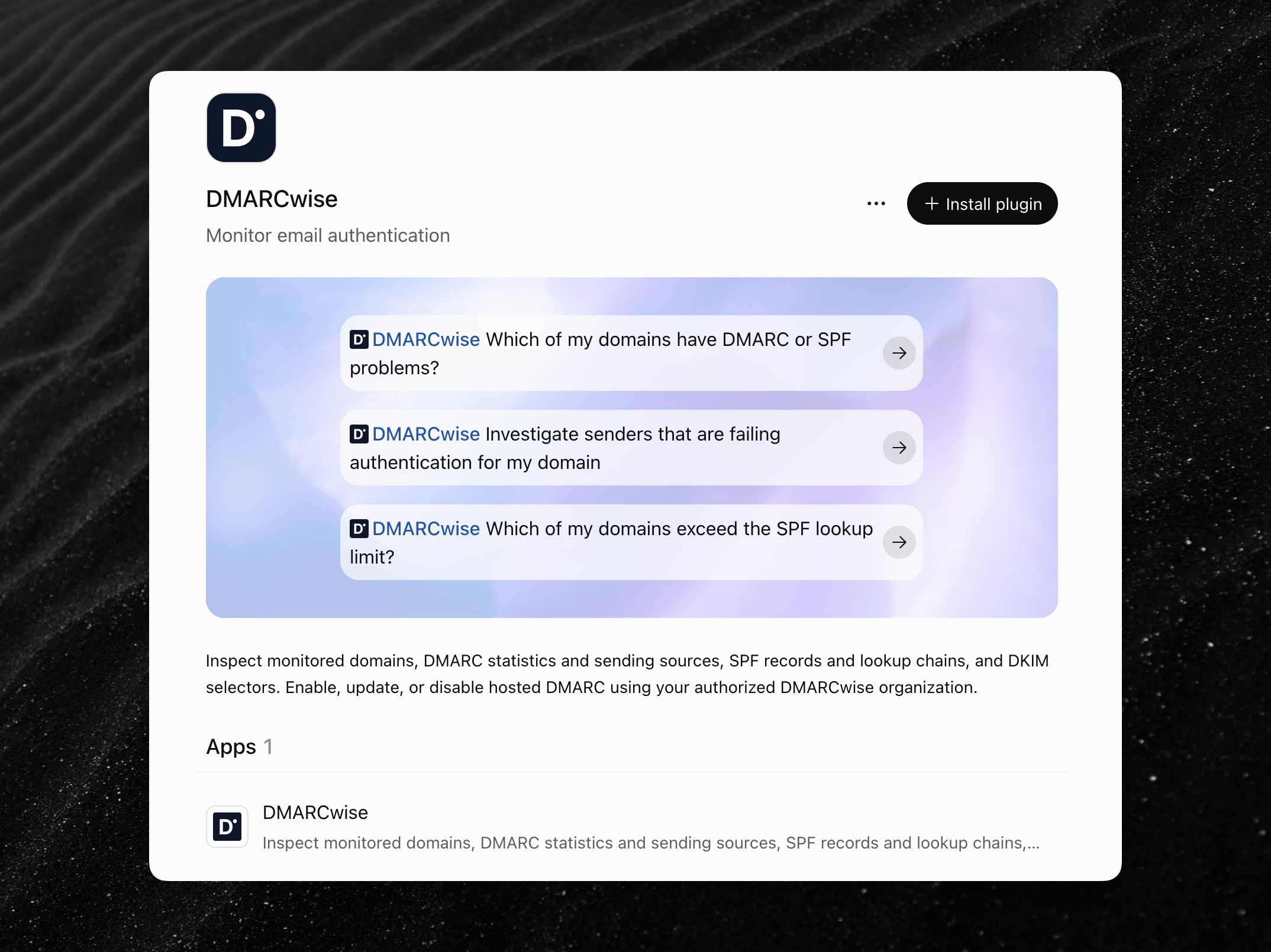 DMARCwise plugin in the ChatGPT plugin directory