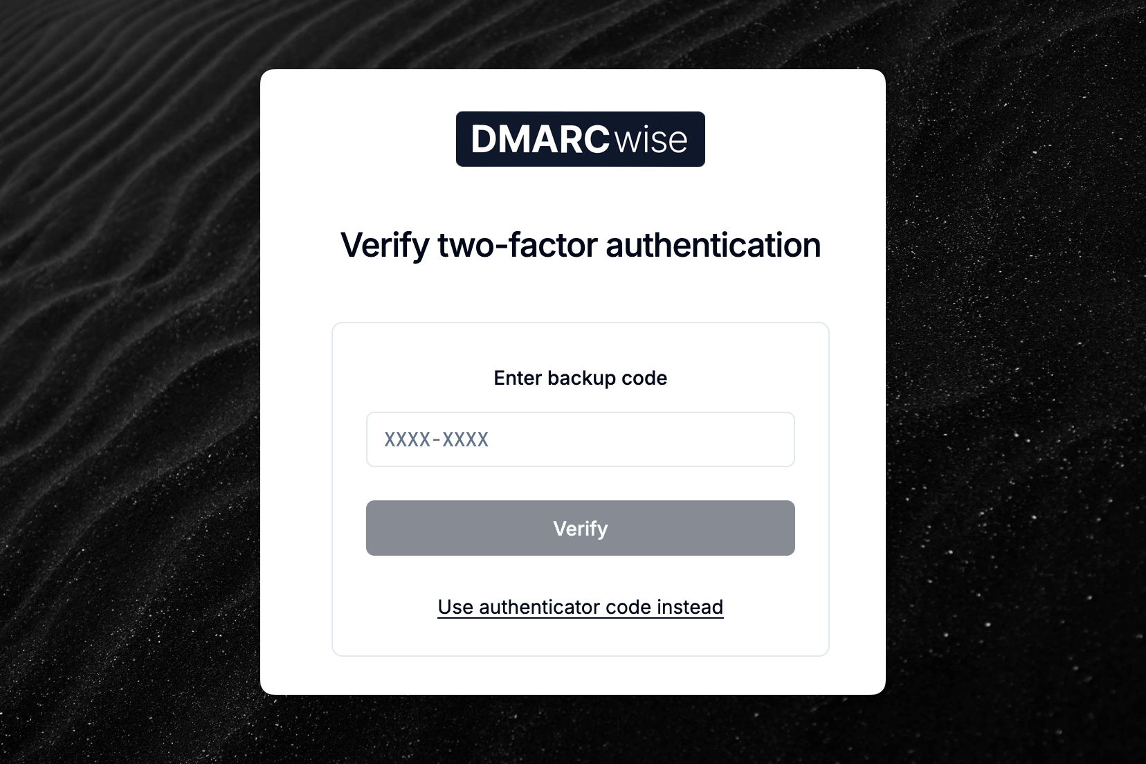 Two-factor authentication verification screen during sign in with backup code input box