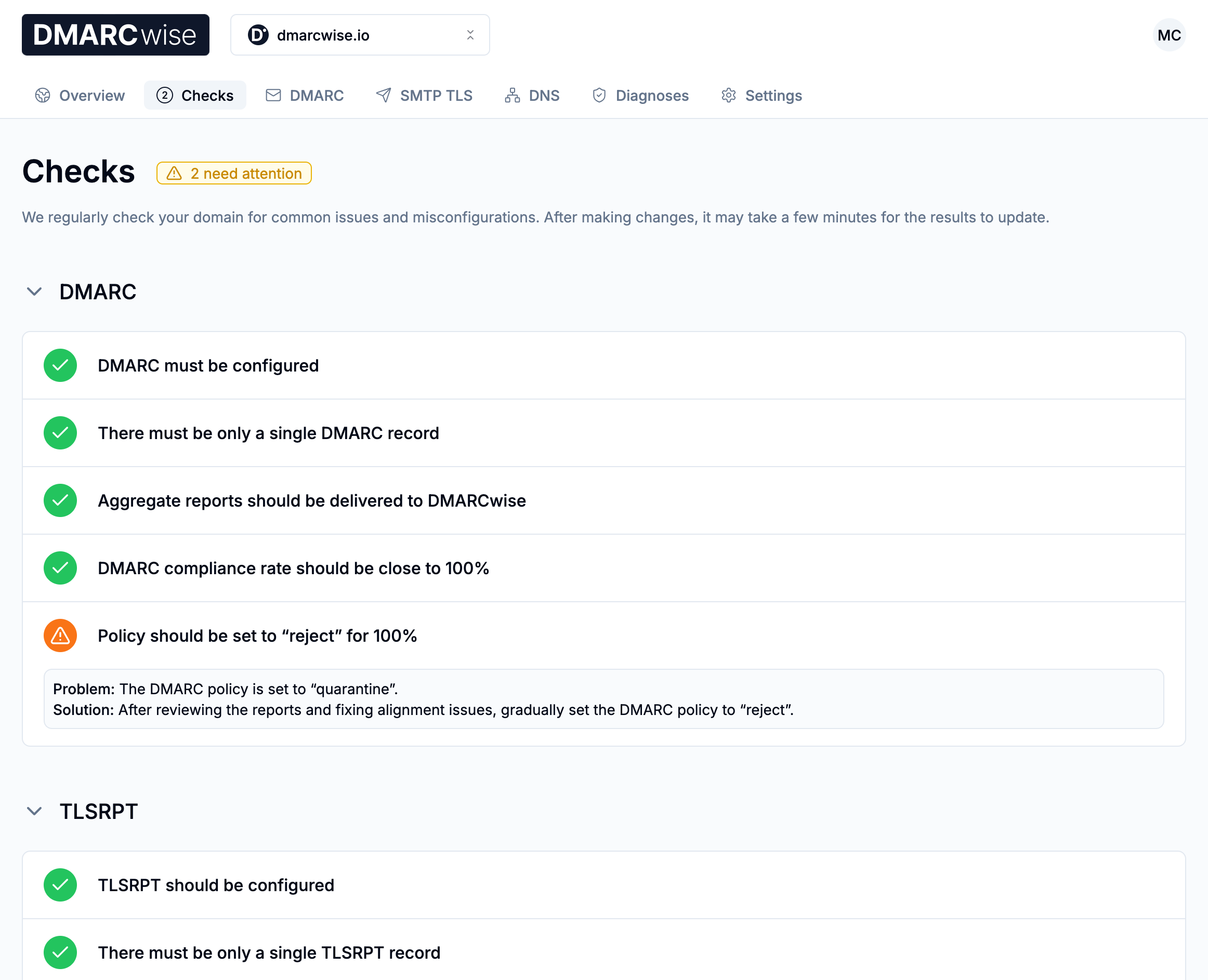 Domain checks dashboard