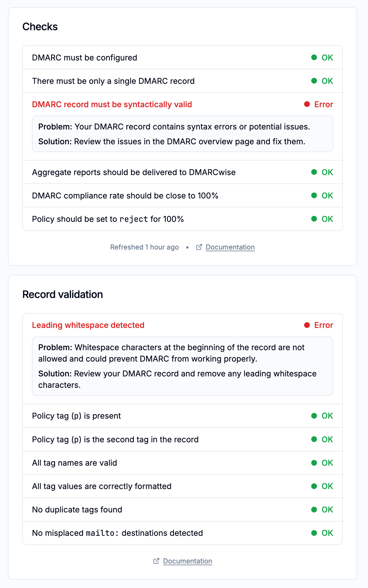 Domain checks dashboard