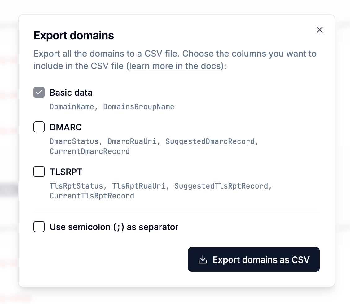 Export settings