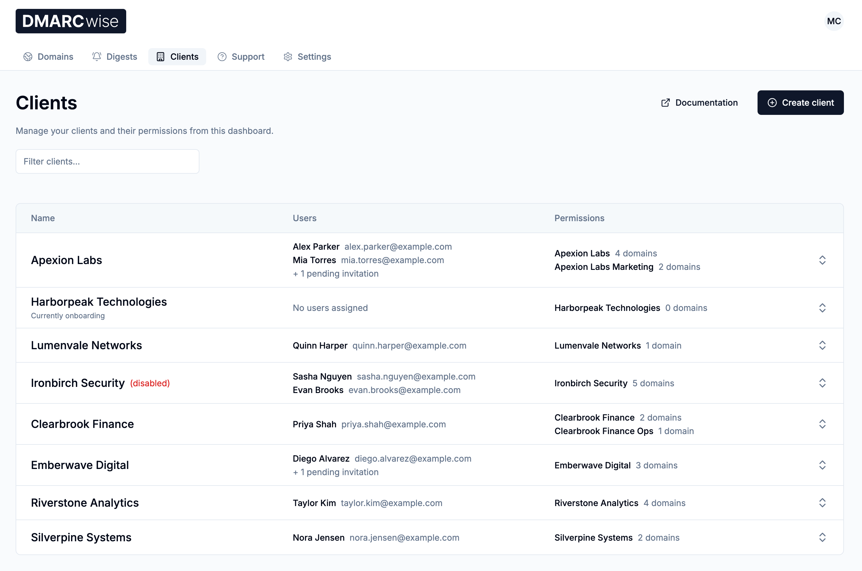 Clients management dashboard