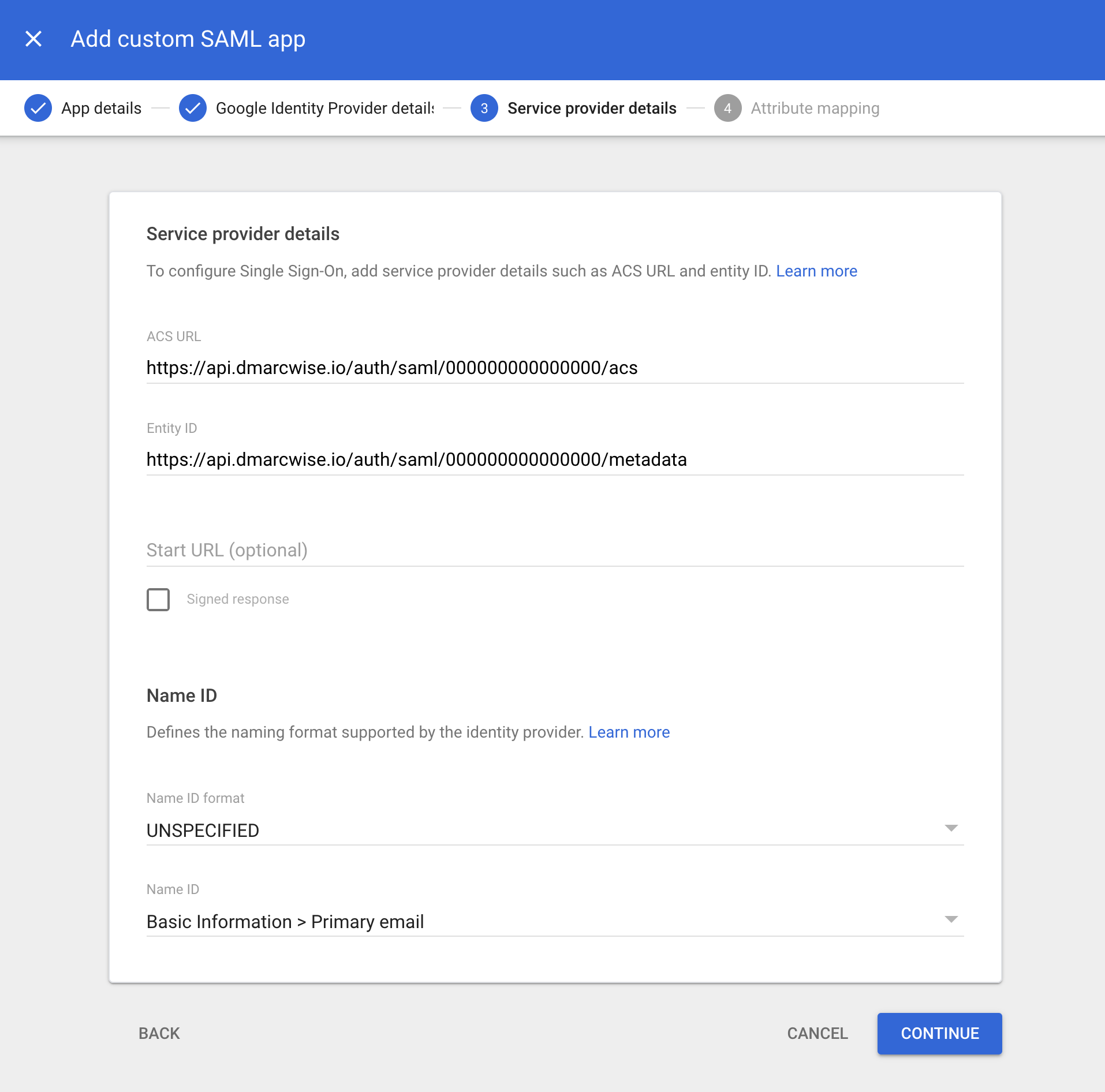 Google Workspace SAML configuration