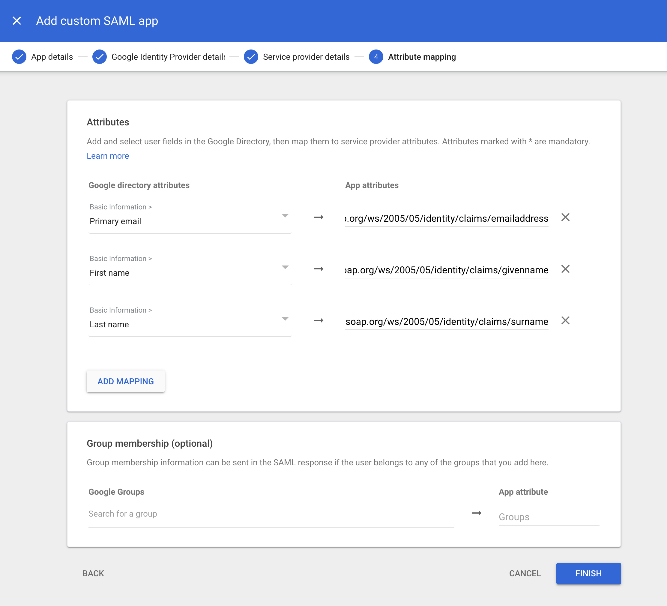 Google Workspace SAML configuration