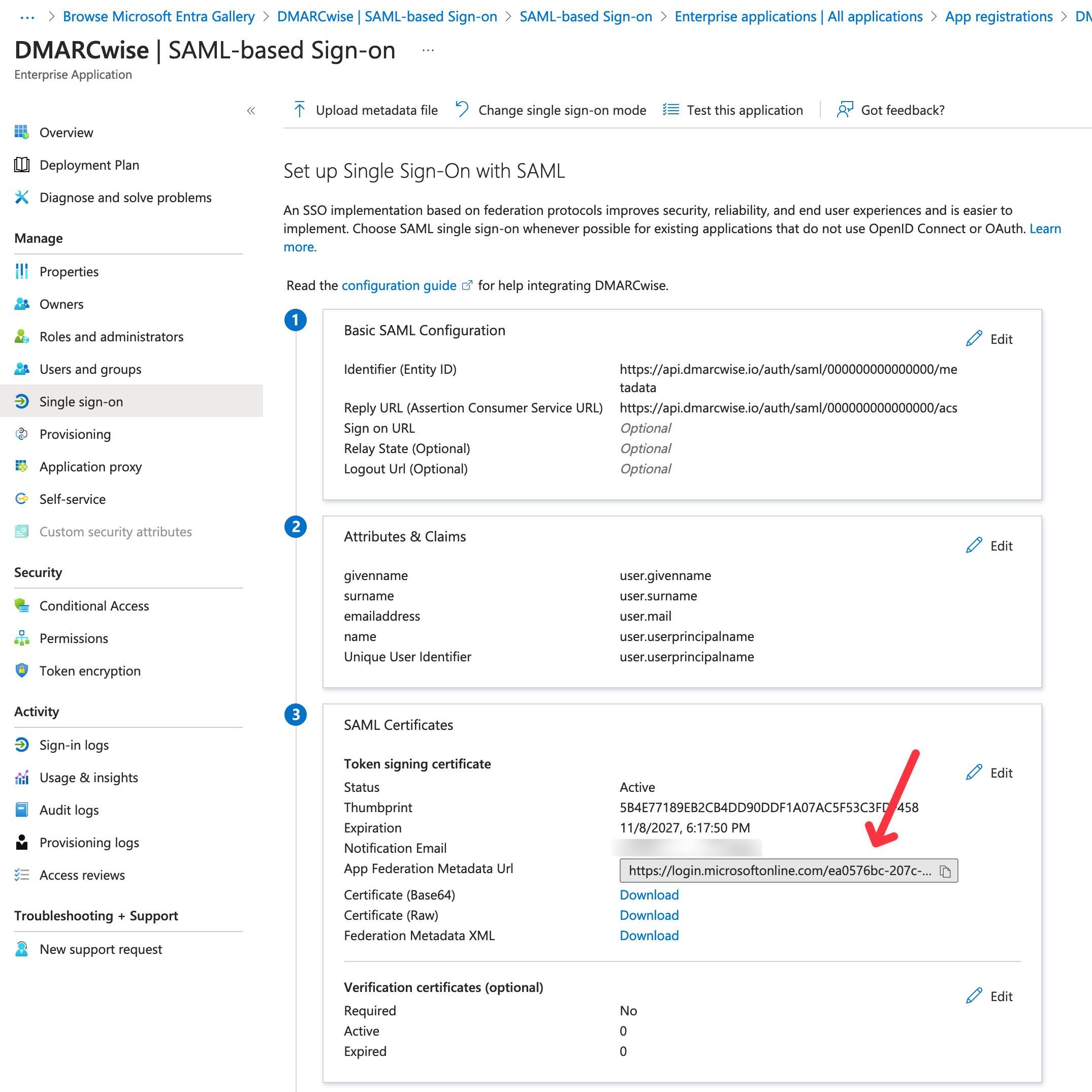 Microsoft Entra ID SAML configuration